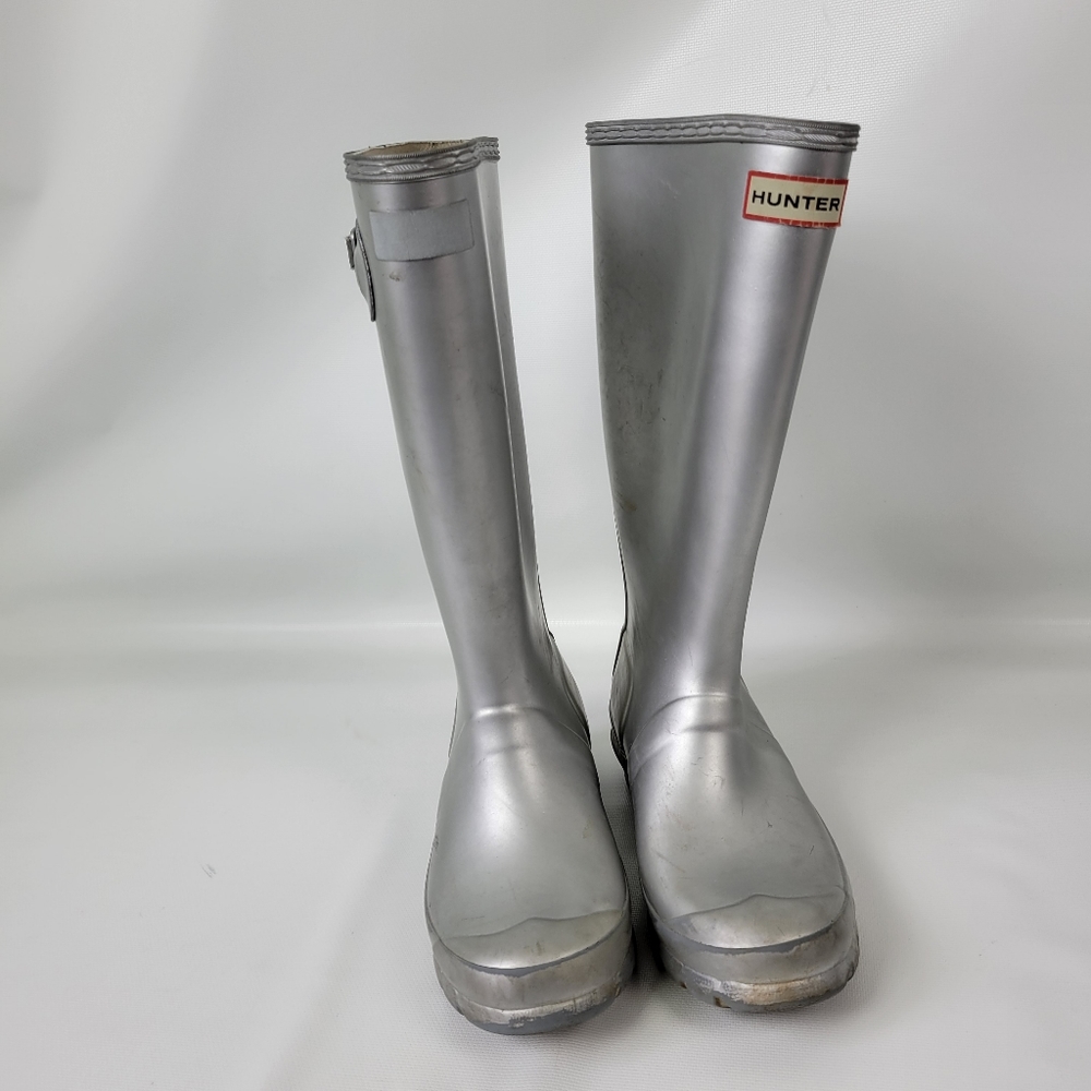 HUNTER Silver Tall Weighted Rain Boots B4/G5 - Picture 2 of 13